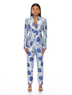 Nova Luxe Blue Floral Tailored Blazer & Pants Set
